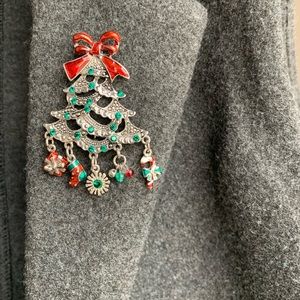 K.C Christmas Tree Rhinestone Silvertone Pin Brooch